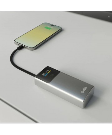 SBS 10000mAh PD 20W Powerbank with LCD Display and Built-in USB-C Cable - Gray