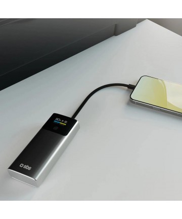SBS 10000mAh PD 20W Powerbank with LCD Display and Built-in USB-C Cable - Gray