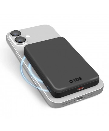 SBS Mag Power Qi2 5000 mAh Powerbank Compatible with MagSafe - Black