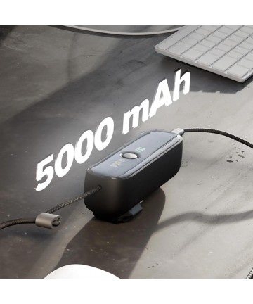 SBS Hybrid PD 20W 5000mAh Power Bank with Built-in Cable and Foldable Plug - Black
