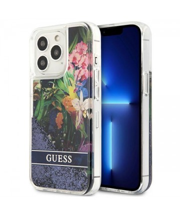 Guess GUHCP13LLFLSB iPhone 13 Pro / 13 6.1" blue/blue hardcase Flower Liquid Glitter