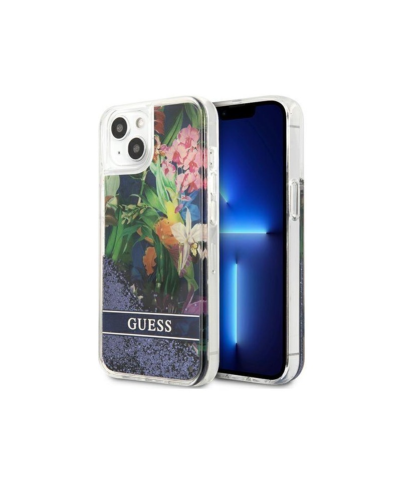 Guess GUHCP13SLFLSB iPhone 13 mini 5.4" blue/blue hardcase Flower Liquid Glitter