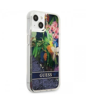 Guess GUHCP13SLFLSB iPhone 13 mini 5.4" blue/blue hardcase Flower Liquid Glitter