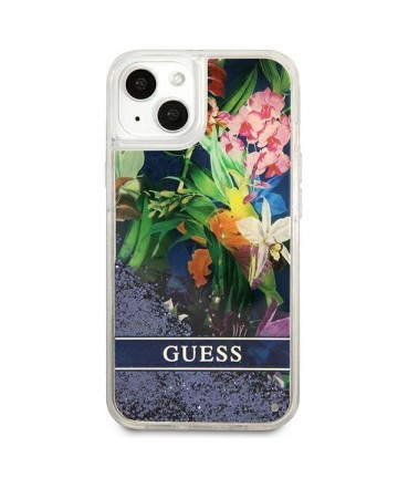 Guess GUHCP13SLFLSB iPhone 13 mini 5.4" blue/blue hardcase Flower Liquid Glitter