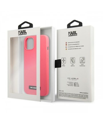Karl Lagerfeld Silicone Plaque iPhone 13 Case - Fuchsia