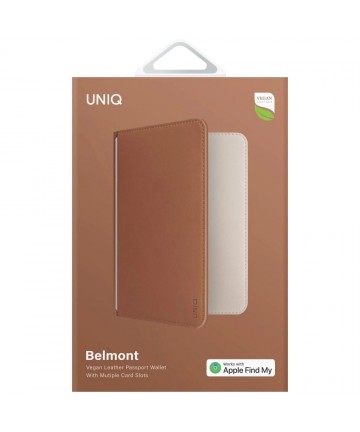 Uniq Belmont Passport Case with Apple Find My RFID Blocking Caramel Beige