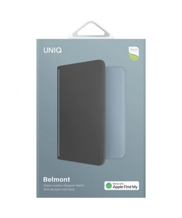 Uniq Belmont Passport Case with Apple Find My RFID Blocking Gray Blue