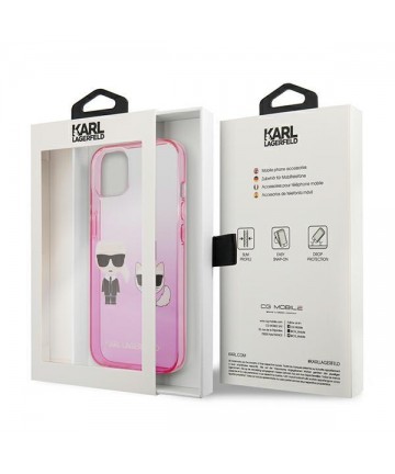 Karl Lagerfeld Gradient Ikonik Karl&Choupette Case for iPhone 13 mini - Pink
