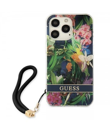 Guess GUHCP13LHFLSB iPhone 13 Pro / 13 6.1" blue/blue hardcase Flower Strap
