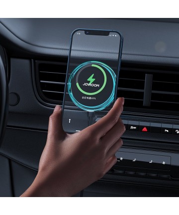 Joyroom car phone holder with 15W Qi inductive charger (MagSafe compatible) for air vent, silver (JR-ZS291)