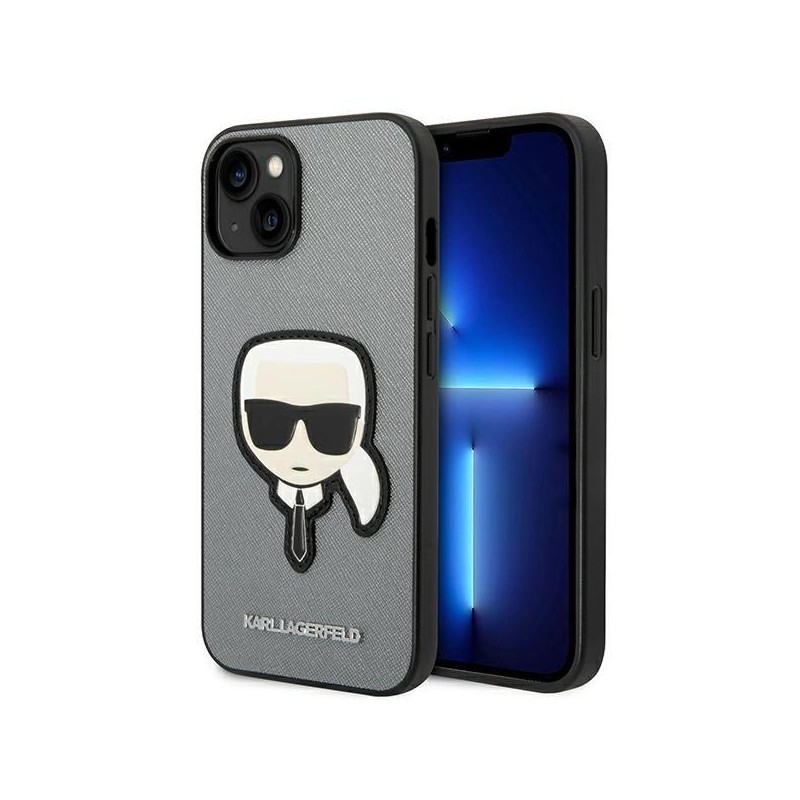 Karl Lagerfeld Saffiano Karl's Head Patch case for iPhone 14 - silver