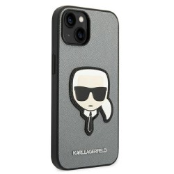 Karl Lagerfeld Saffiano Karl's Head Patch case for iPhone 14 - silver