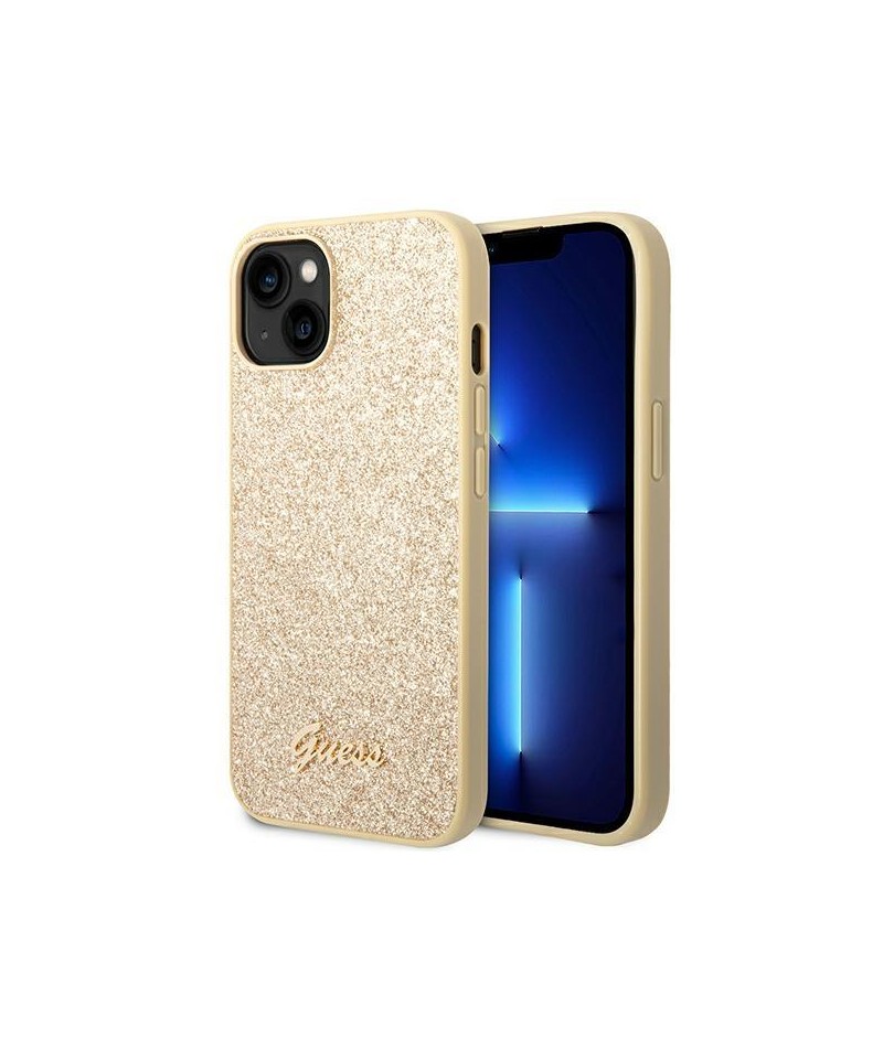 Guess Glitter Script Case for iPhone 14 Plus - Gold