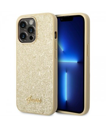 Guess Glitter Script Case for iPhone 14 Pro - Gold