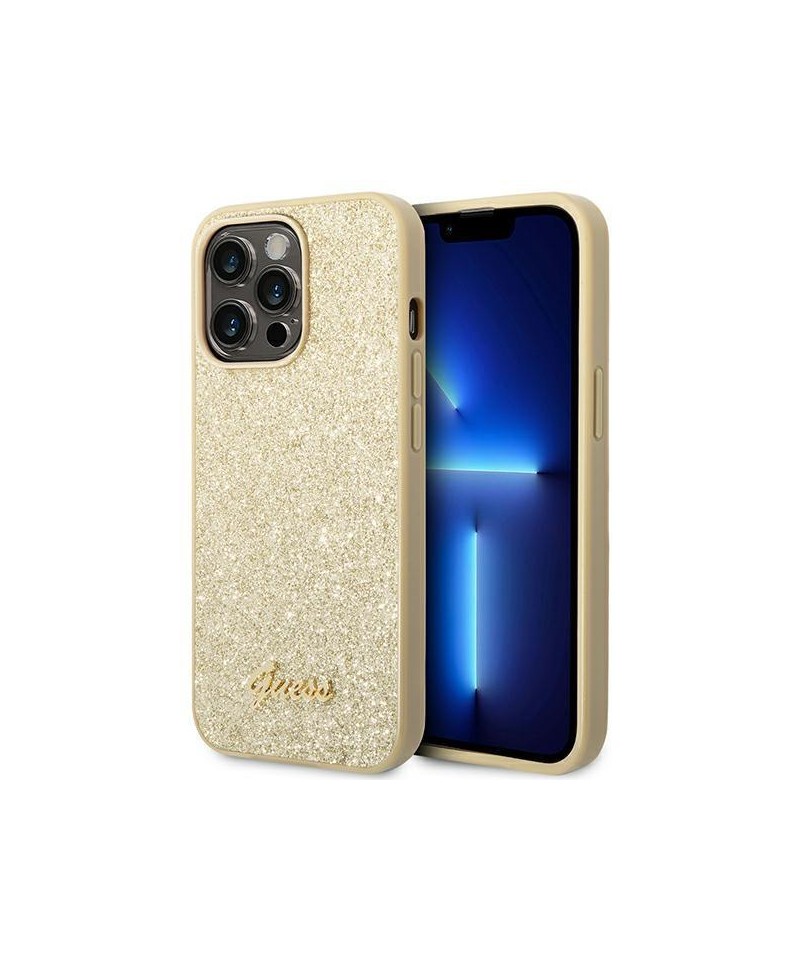Guess Glitter Script Case for iPhone 14 Pro - Gold