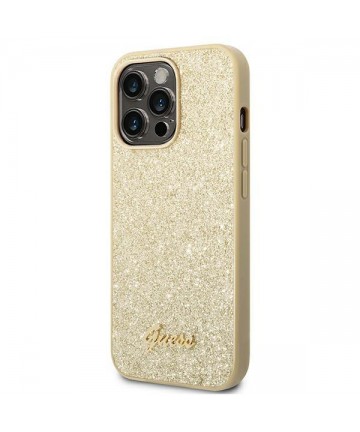 Guess Glitter Script Case for iPhone 14 Pro - Gold