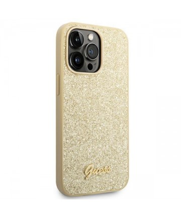 Guess Glitter Script Case for iPhone 14 Pro - Gold