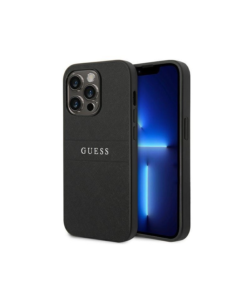 Guess Saffiano Strap Case for iPhone 14 Pro - Black