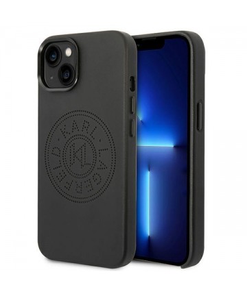 Karl Lagerfeld Leather Perforated Logo Case for iPhone 14 Plus - Black