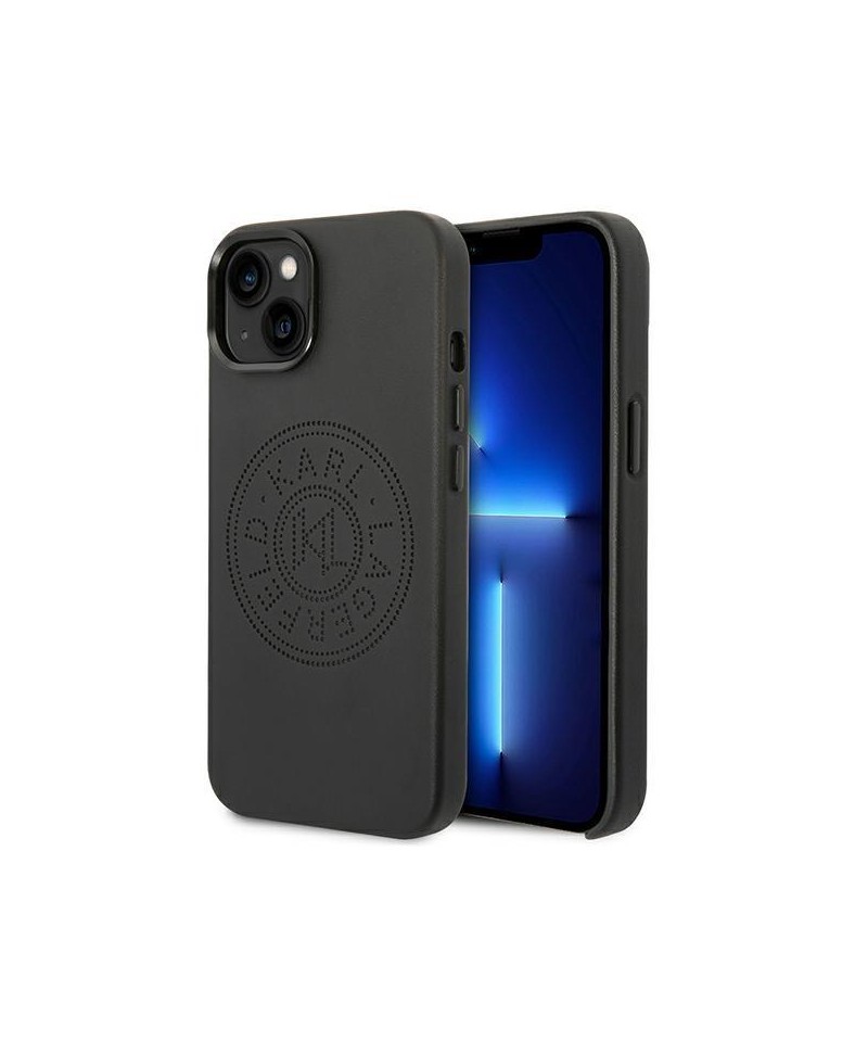 Karl Lagerfeld Leather Perforated Logo Case for iPhone 14 Plus - Black