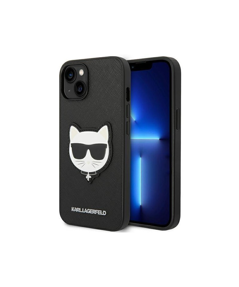 Karl Lagerfeld Saffiano Choupette Head Patch Case for iPhone 14 Plus - Black