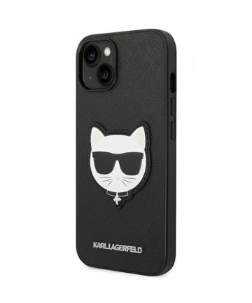 Karl Lagerfeld Saffiano Choupette Head Patch Case for iPhone 14 Plus - Black