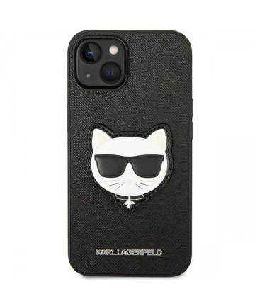 Karl Lagerfeld Saffiano Choupette Head Patch Case for iPhone 14 Plus - Black