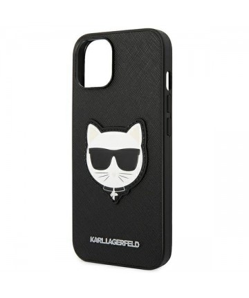 Karl Lagerfeld Saffiano Choupette Head Patch Case for iPhone 14 Plus - Black