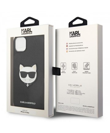 Karl Lagerfeld Saffiano Choupette Head Patch Case for iPhone 14 Plus - Black