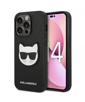 Karl Lagerfeld Saffiano Choupette Head Patch Case for iPhone 14 Pro Max - Black
