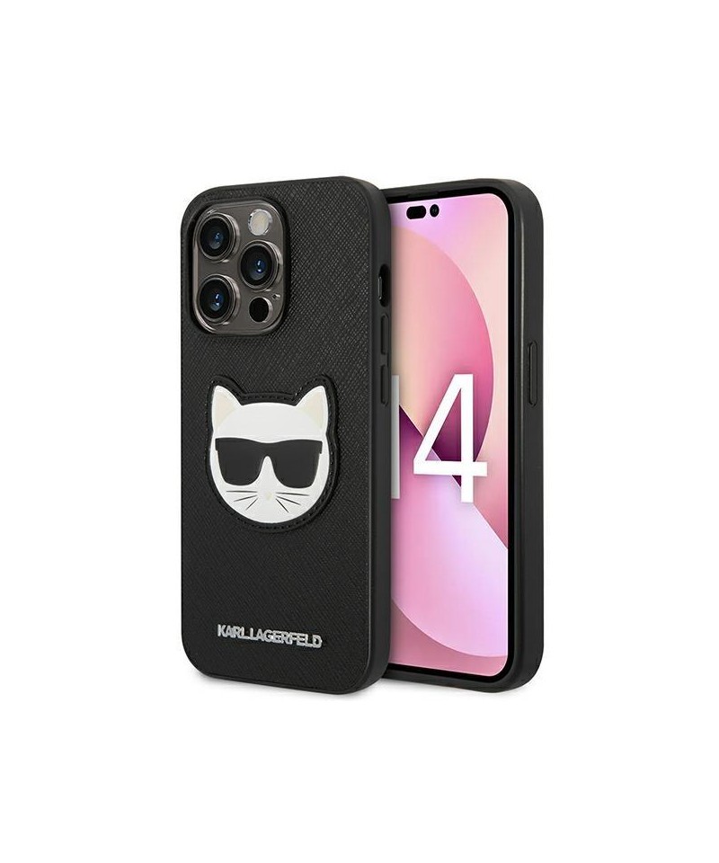 Karl Lagerfeld Saffiano Choupette Head Patch Case for iPhone 14 Pro Max - Black