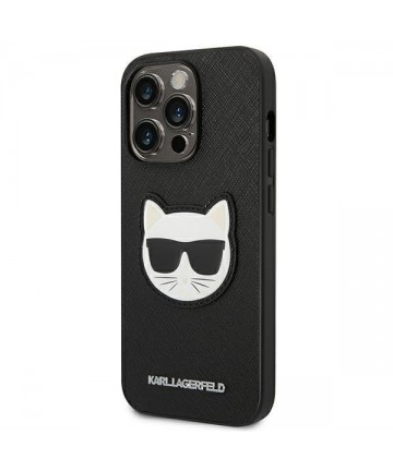 Karl Lagerfeld Saffiano Choupette Head Patch Case for iPhone 14 Pro Max - Black