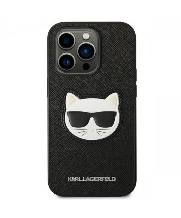 Karl Lagerfeld Saffiano Choupette Head Patch Case for iPhone 14 Pro Max - Black