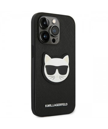 Karl Lagerfeld Saffiano Choupette Head Patch Case for iPhone 14 Pro Max - Black