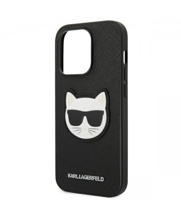 Karl Lagerfeld Saffiano Choupette Head Patch Case for iPhone 14 Pro Max - Black