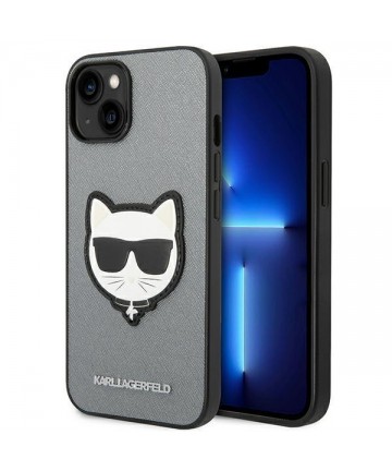 Karl Lagerfeld Saffiano Choupette Head Patch case for iPhone 14 Plus - silver