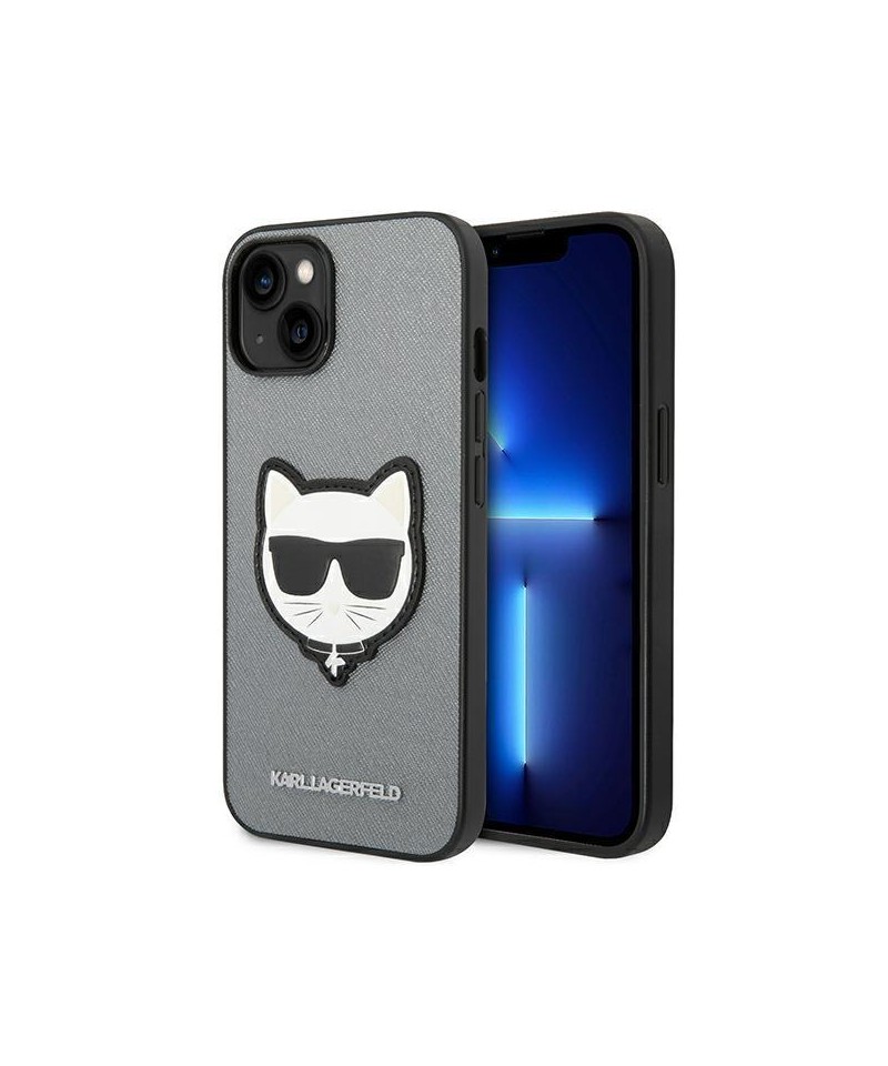 Karl Lagerfeld Saffiano Choupette Head Patch case for iPhone 14 Plus - silver