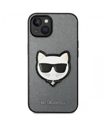 Karl Lagerfeld Saffiano Choupette Head Patch case for iPhone 14 Plus - silver