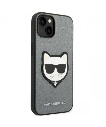Karl Lagerfeld Saffiano Choupette Head Patch case for iPhone 14 Plus - silver