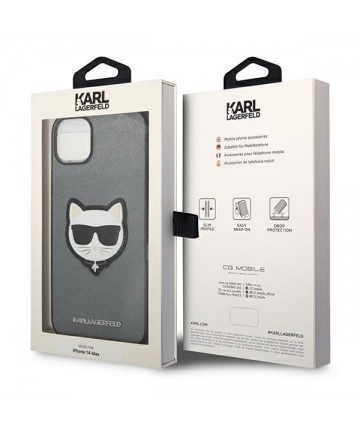 Karl Lagerfeld Saffiano Choupette Head Patch case for iPhone 14 Plus - silver