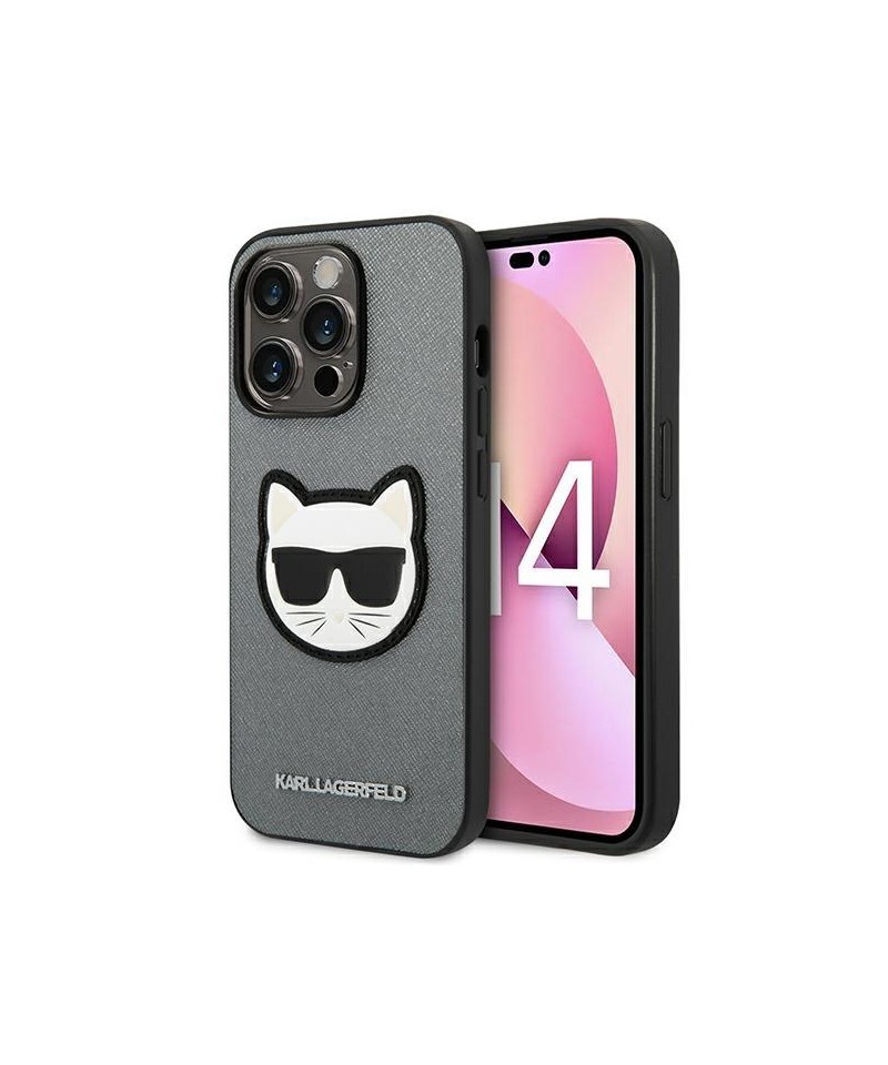 Karl Lagerfeld Saffiano Choupette Head Patch case for iPhone 14 Pro - silver