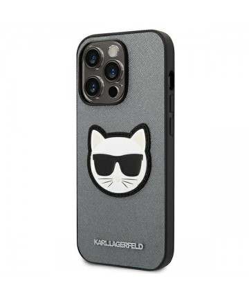 Karl Lagerfeld Saffiano Choupette Head Patch case for iPhone 14 Pro - silver