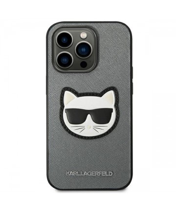 Karl Lagerfeld Saffiano Choupette Head Patch case for iPhone 14 Pro - silver