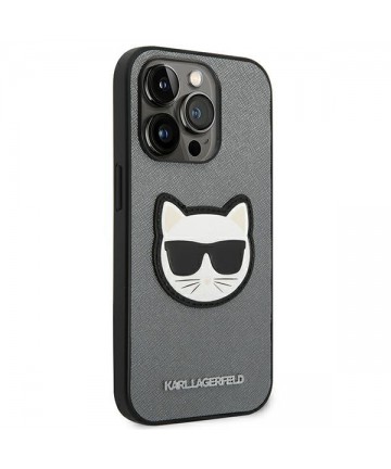 Karl Lagerfeld Saffiano Choupette Head Patch case for iPhone 14 Pro - silver