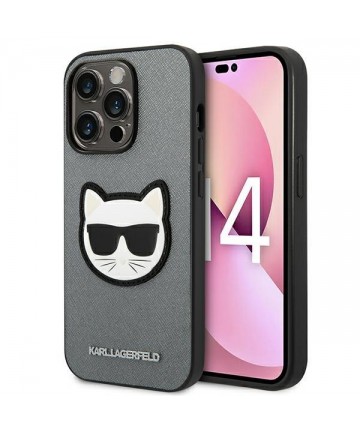 Karl Lagerfeld Saffiano Choupette Head Patch case for iPhone 14 Pro Max - silver