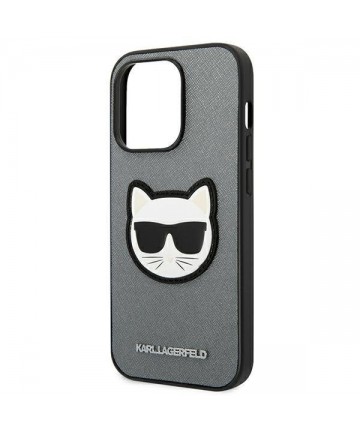 Karl Lagerfeld Saffiano Choupette Head Patch case for iPhone 14 Pro Max - silver