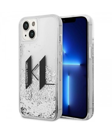 Karl Lagerfeld Liquid Glitter Big KL case for iPhone 14 - silver