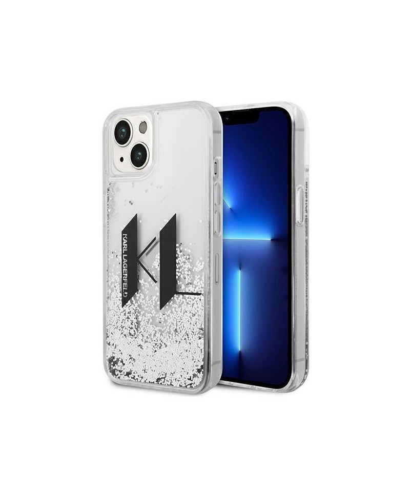 Karl Lagerfeld Liquid Glitter Big KL case for iPhone 14 - silver
