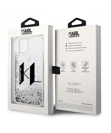 Karl Lagerfeld Liquid Glitter Big KL case for iPhone 14 - silver