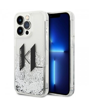 Karl Lagerfeld Liquid Glitter Big KL case for iPhone 14 Pro - silver